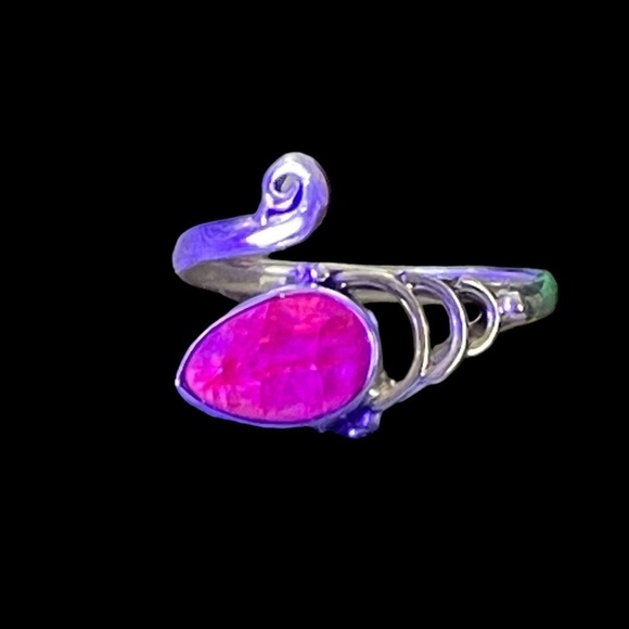 SOLD Raw Faceted Ruby Sterling Silver Bypass Ring (9-10) - Picture 7 of 7